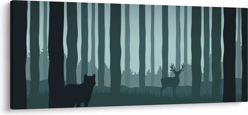 Tablou - Cerb cu lup pe stânci (120x50 cm)