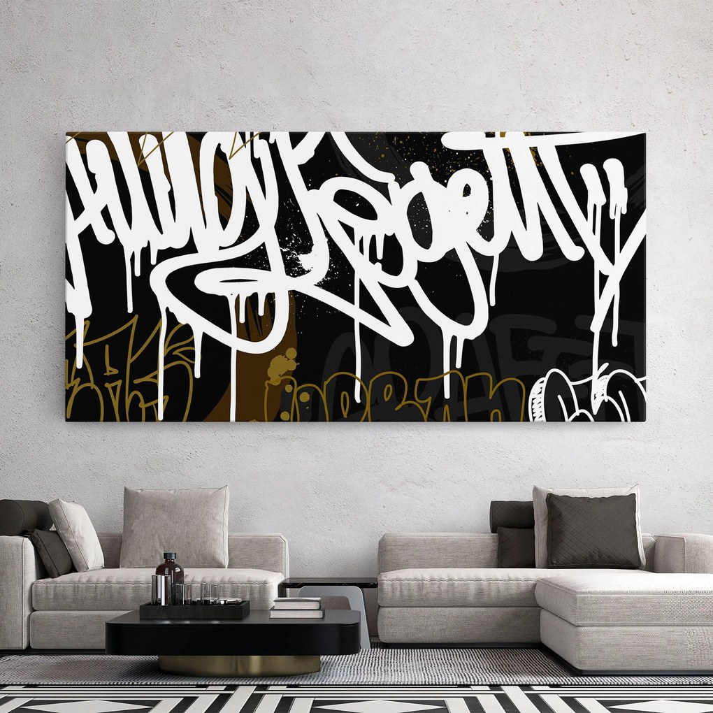 Tablou Canvas, 80x160cm, Dormitor si Living, Moderne, Graffiti, White Brown Graffiti
