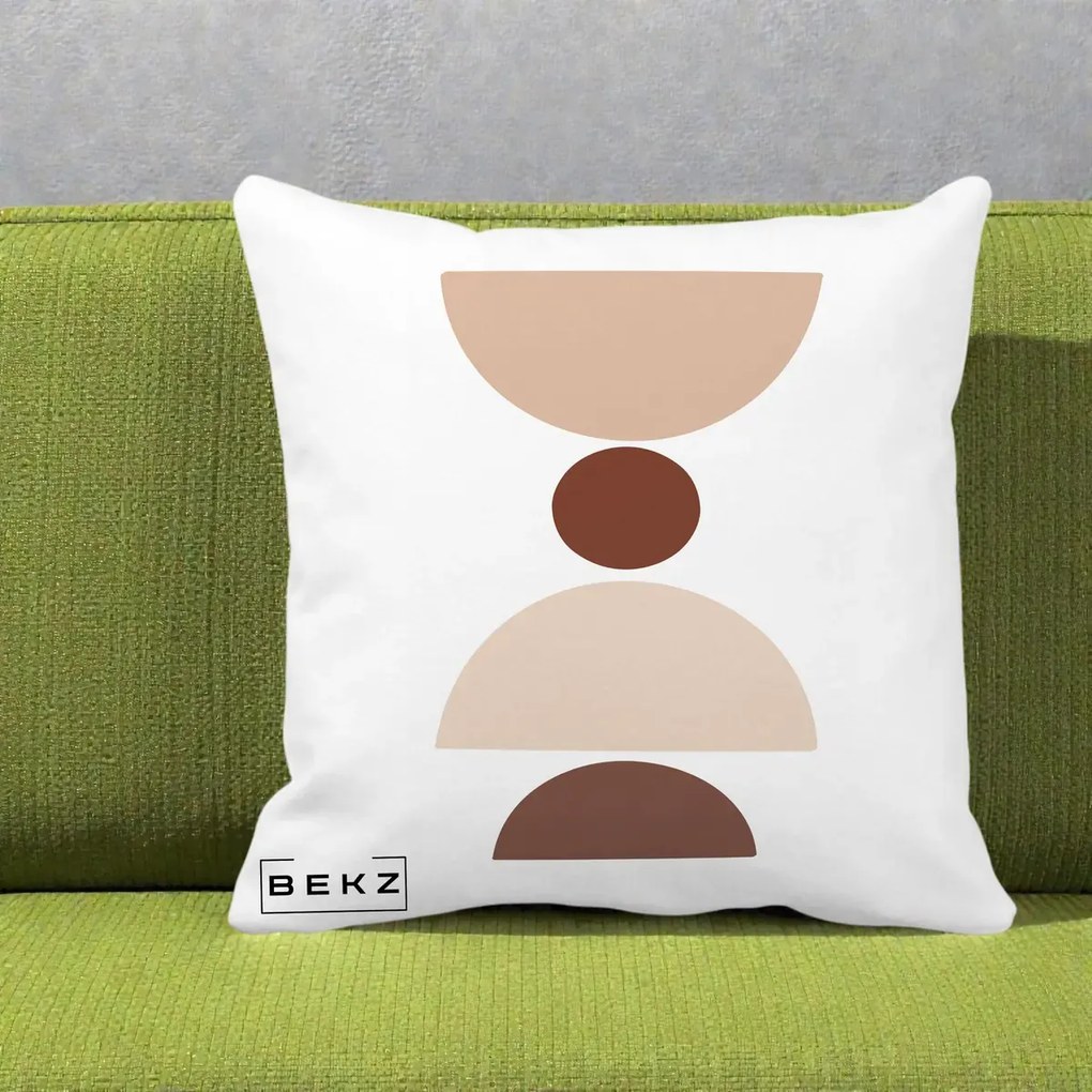 Perna Decorativa Geometric Boho Cerc si Boluri, 40x40 cm, Alba Mata, Husa Detasabila, Perna Inclusa, BEKZ®