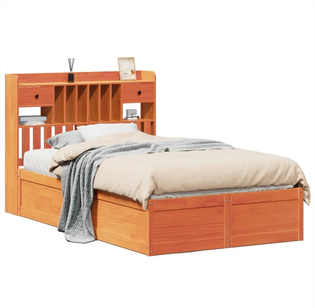 vidaXL Cadru pat fără saltea, maro ceruit, 135x190 cm, lemn masiv pin