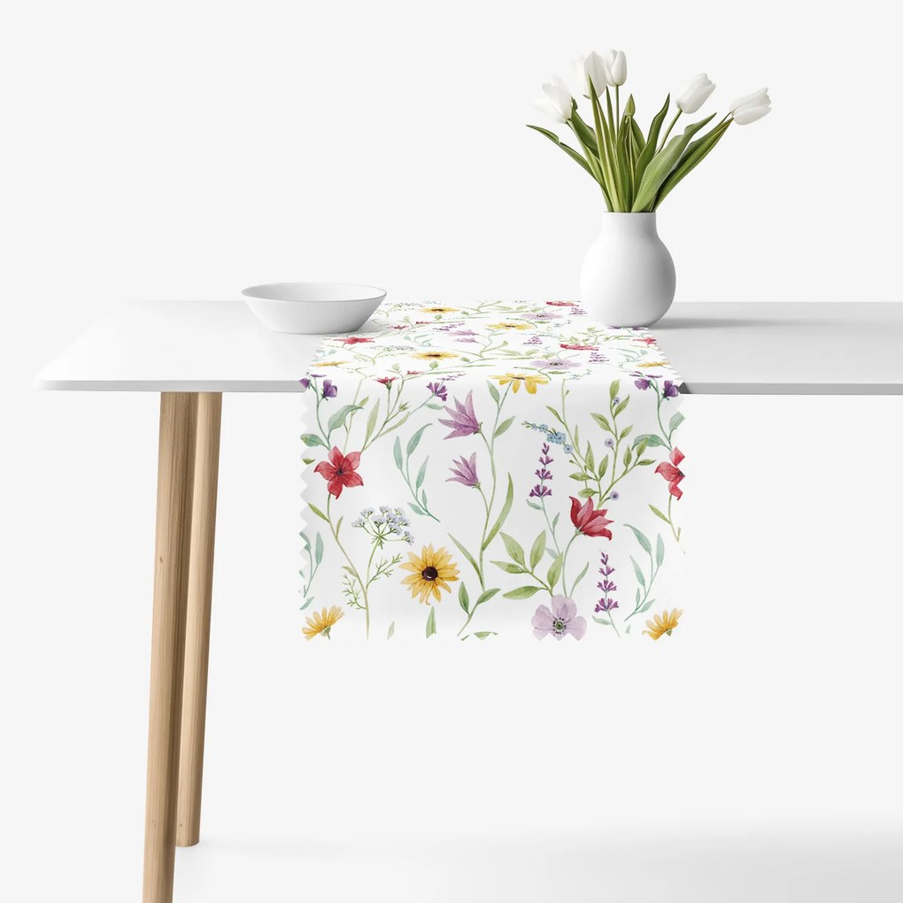 Goldea napron de masă teflonat - flori colorate de primăvară 35x140 cm