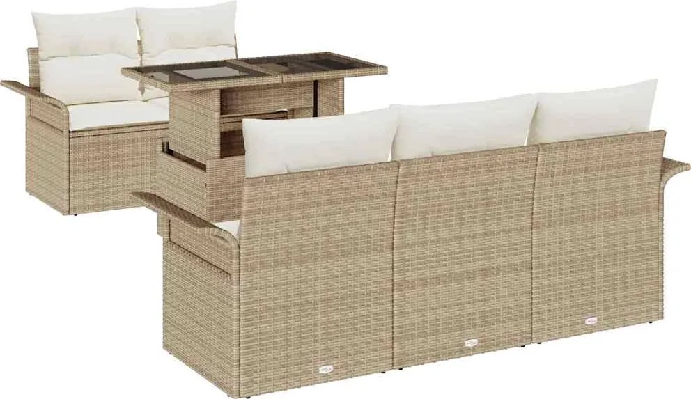 vidaXL Set de canapele pentru grădină cu pernă 6 pcs Bej Poli Rattan