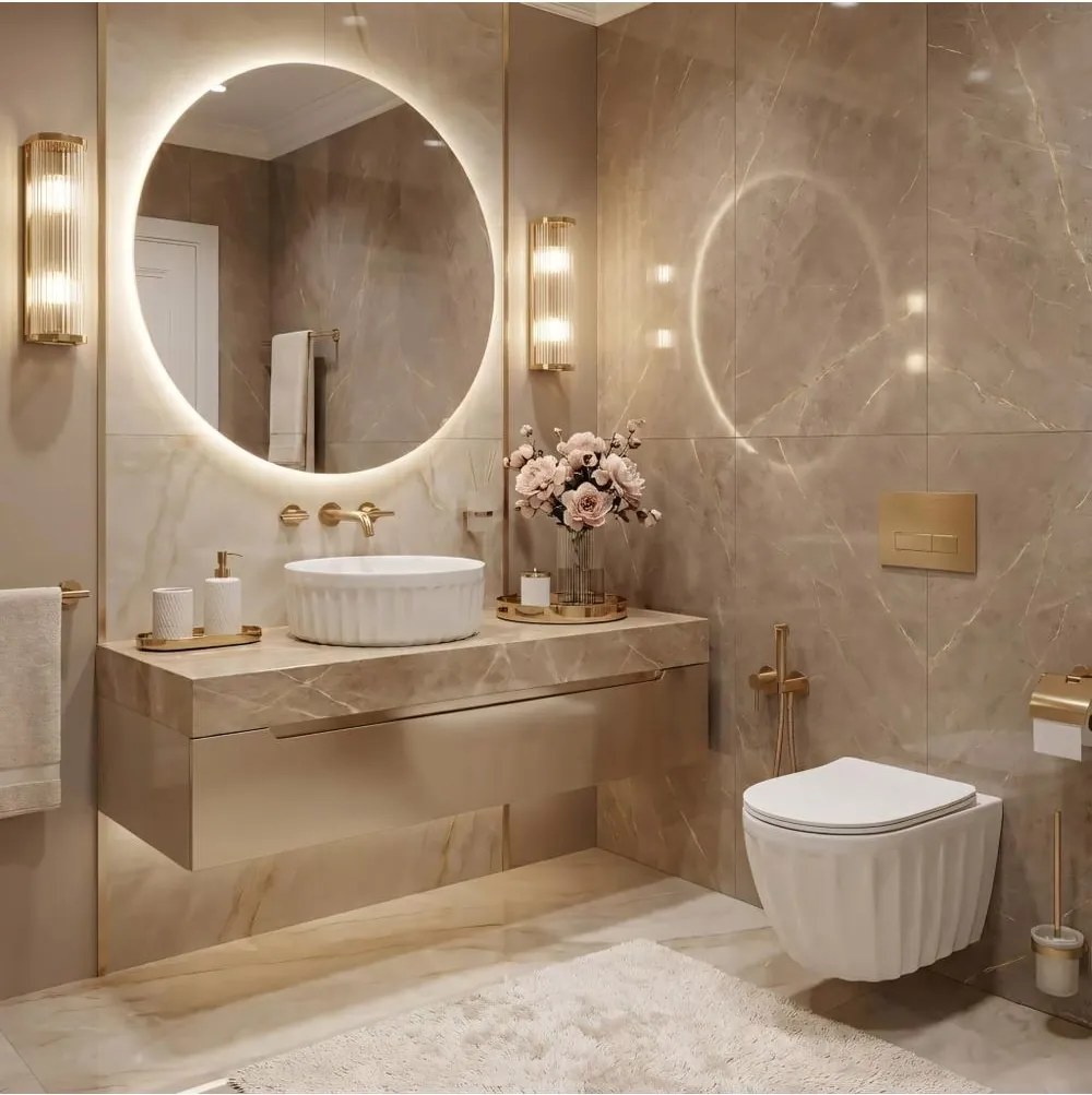 Set: Vas de toaleta suspendat + Lavoar pe blat Rea Duo alb