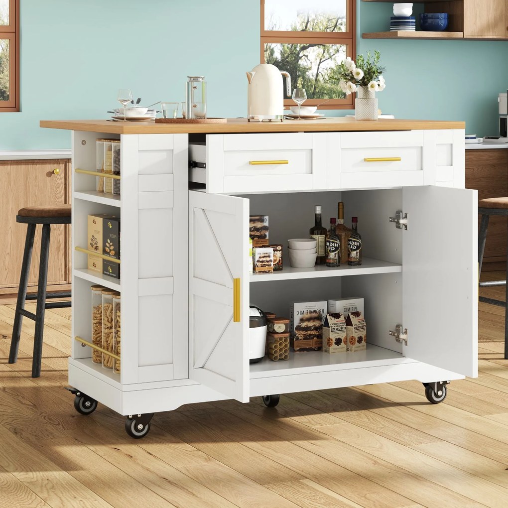 Insulă de bucătărie modernă cu blat reglabil,Alb | Aosom Romania