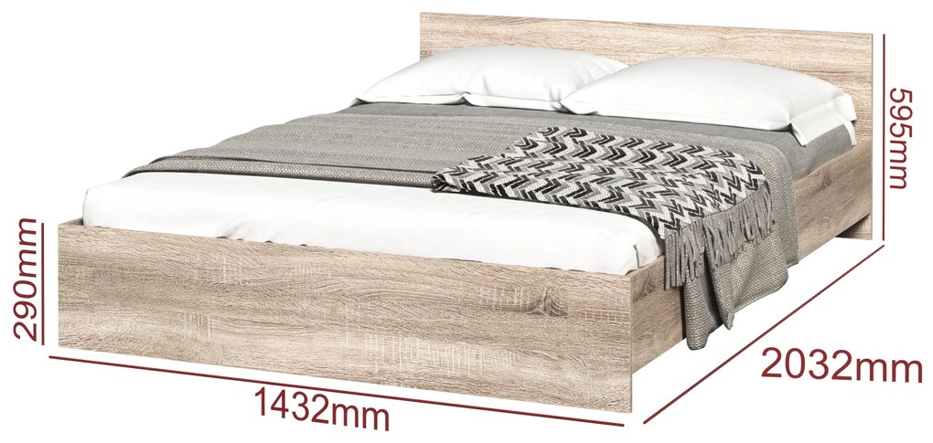 Dormitor Luiza 3U5P, culoare sonoma / alb, cu pat standard 140 x 200 cm, dulap cu 3 usi, comoda si 2 noptiere