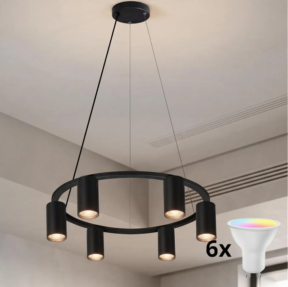 Brilagi - Lustra LED RGBW reglabilă suspendată pe cablu SELE 6xGU10/6,5W/230V neagră