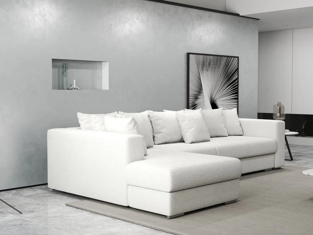 Colțar extensibil dumonde cu ladă de depozitare si sezut confortabil din spuma high-density, Gloria Euphoria Ivory 320x183 cm