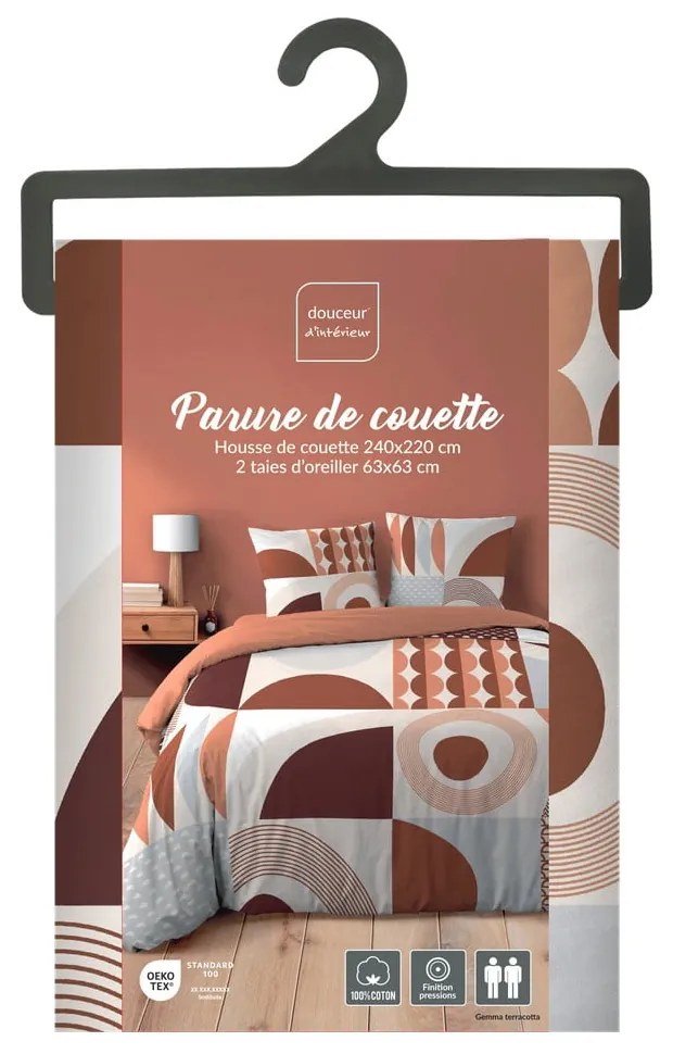 Lenjerie de pat teracotă din bumbac pentru pat dublu, extinsă 240x220 cm Gemma – douceur d'intérieur