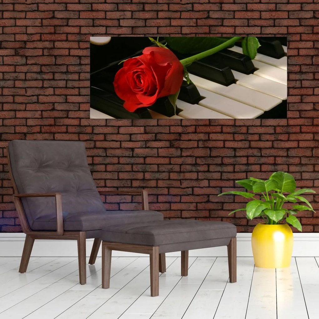 Tablou - Pian și trandafiri (120x50 cm)
