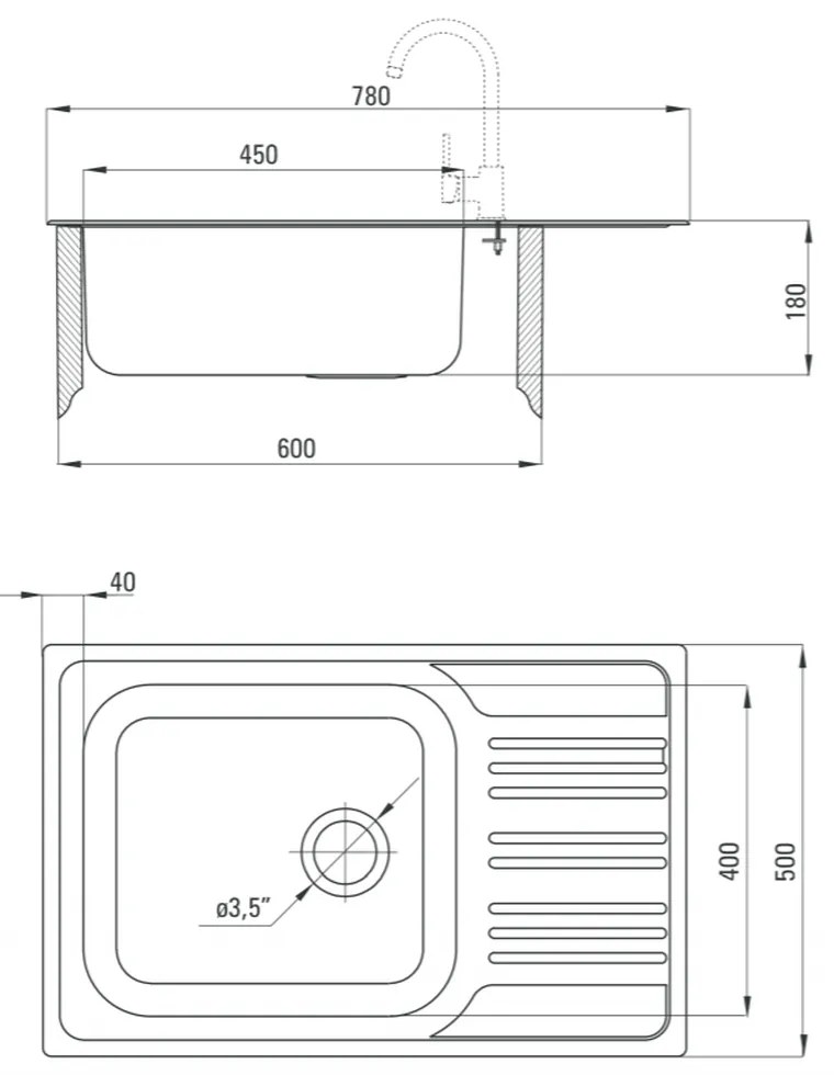 Chiuveta bucatarie inox cu picurator crom satin, 78x50 cm, Deante Xylo 780x500 mm, SATIN