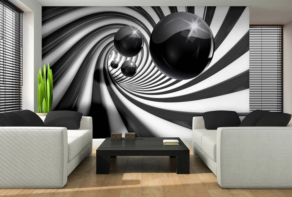 Fototapet - 3D tunel alb negru (152,5x104 cm)
