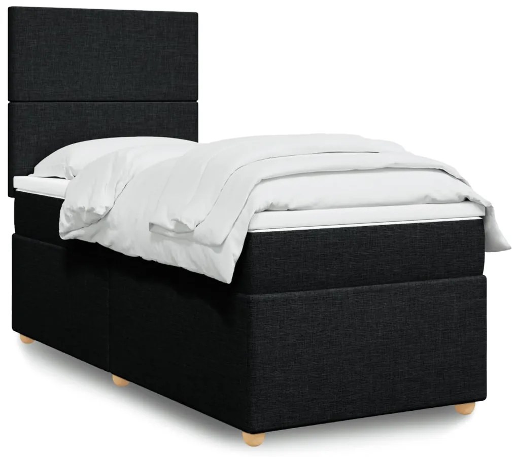 vidaXL Pat box spring cu saltea, negru, 90x200 cm, textil