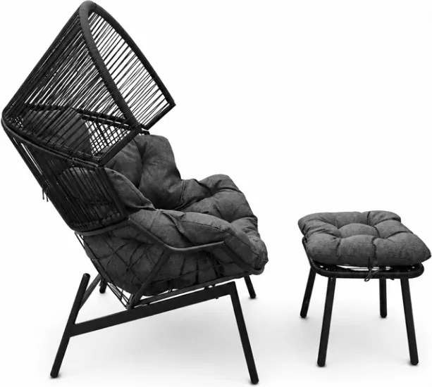 Scaun de gradina AURELO cu taburet, neagra