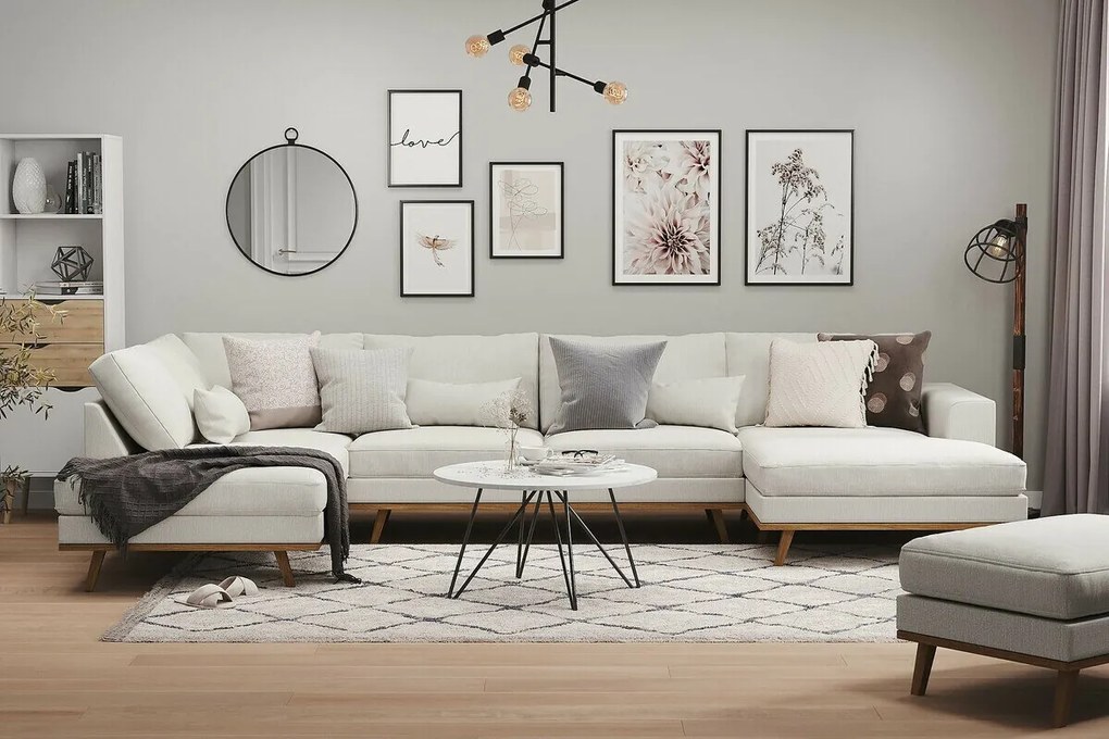 Colțar Seattle K101Crem, 351x202x85cm, Picioare: Lemn, Lemn: Pin