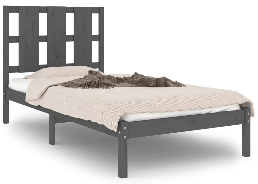 3105567 vidaXL Cadru de pat single, gri, 90x190 cm, lemn masiv