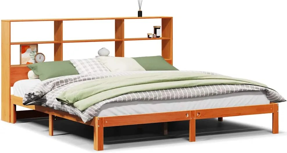 vidaXL Pat cu bibliotecă fără saltea maro 180x200 cm lemn masiv de pin