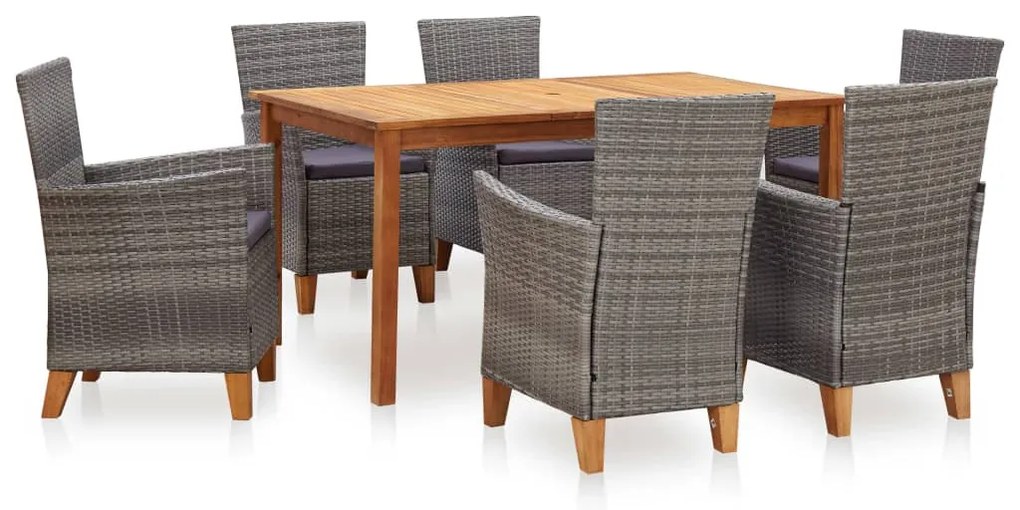 vidaXL Set mobilier de exterior, 7 piese, gri, poliratan, lemn acacia