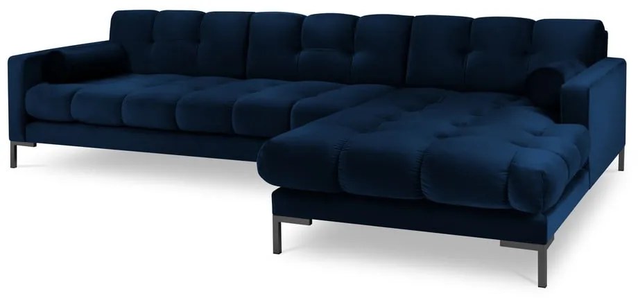 Colțar din catifea cu extensie pe partea dreaptă Cosmopolitan Design Bali, albastru închis