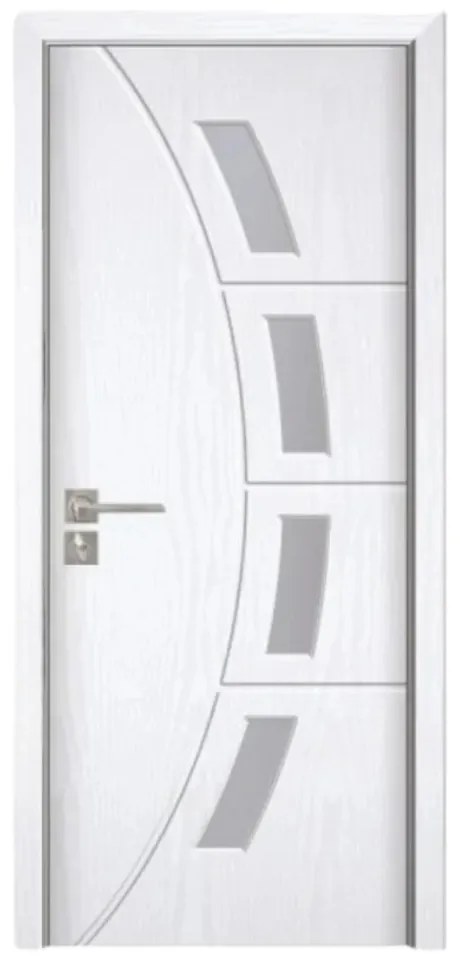Usa Interior din MDF Novo Doors ND508, Cadru din Lemn Masiv, Geam Sablat, KIT COMPLET, Toc , Manere si balamale incluse (Culoare: Gri deschis, Toc: