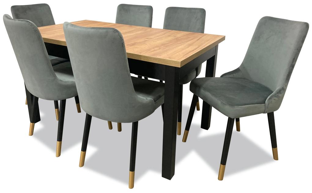 Zondo Set masă scaune pentru sufragerie Alita 1 (stejar auriu + gri) (pentru 6 persoane). 1036005