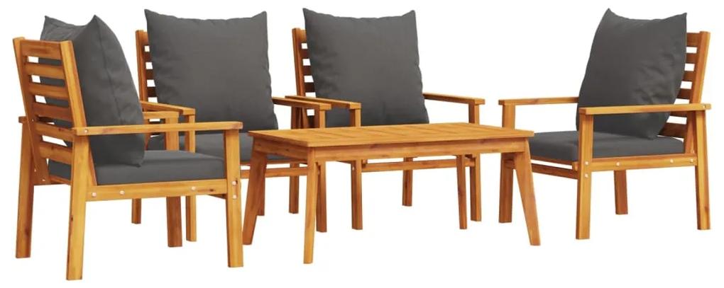 3211805 vidaXL Set mobilier de grădină cu perne, 5 buc., lemn masiv acacia