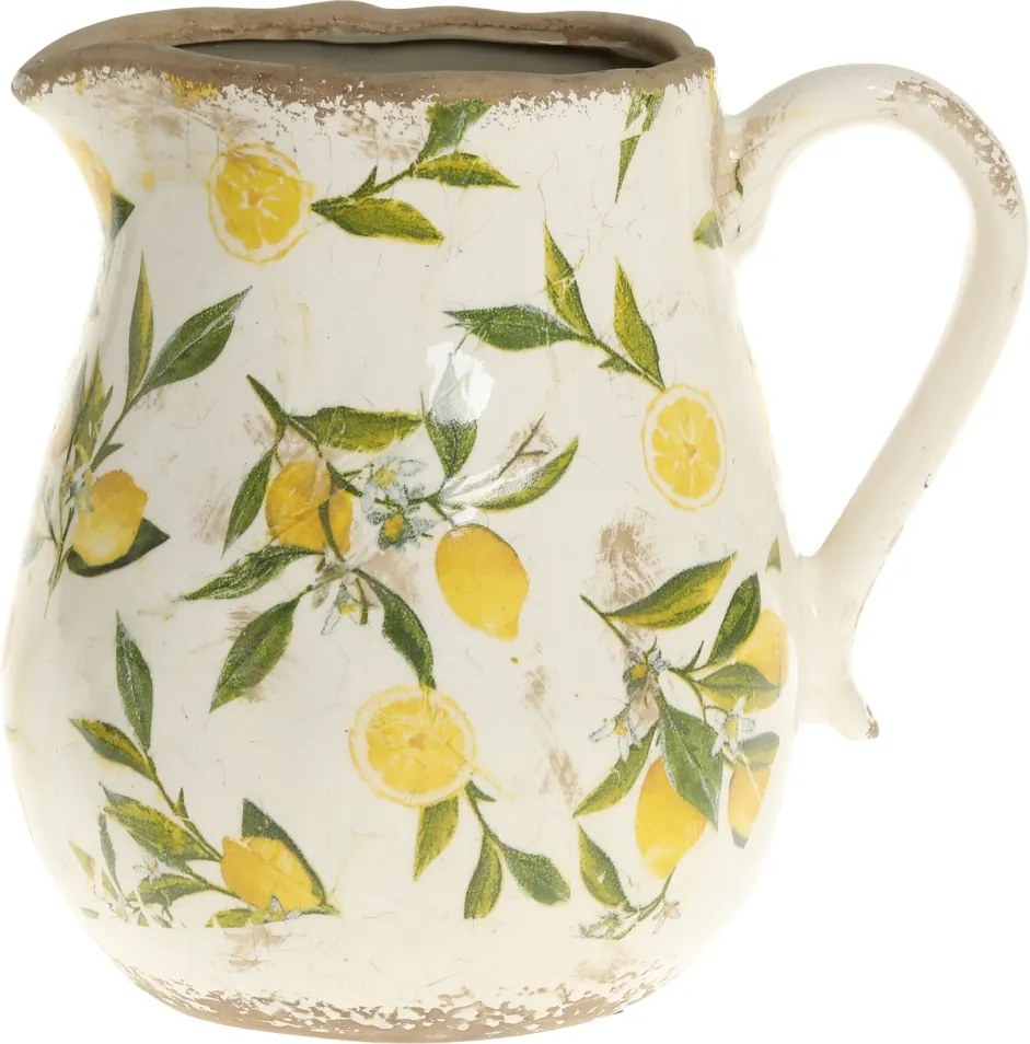 Carafă decorativă din ceramică, pictată manual, crem, H20/D16.5 cm, Limone