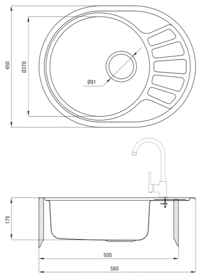 Chiuveta bucatarie inox ovala cu picurator crom Deante, Stock