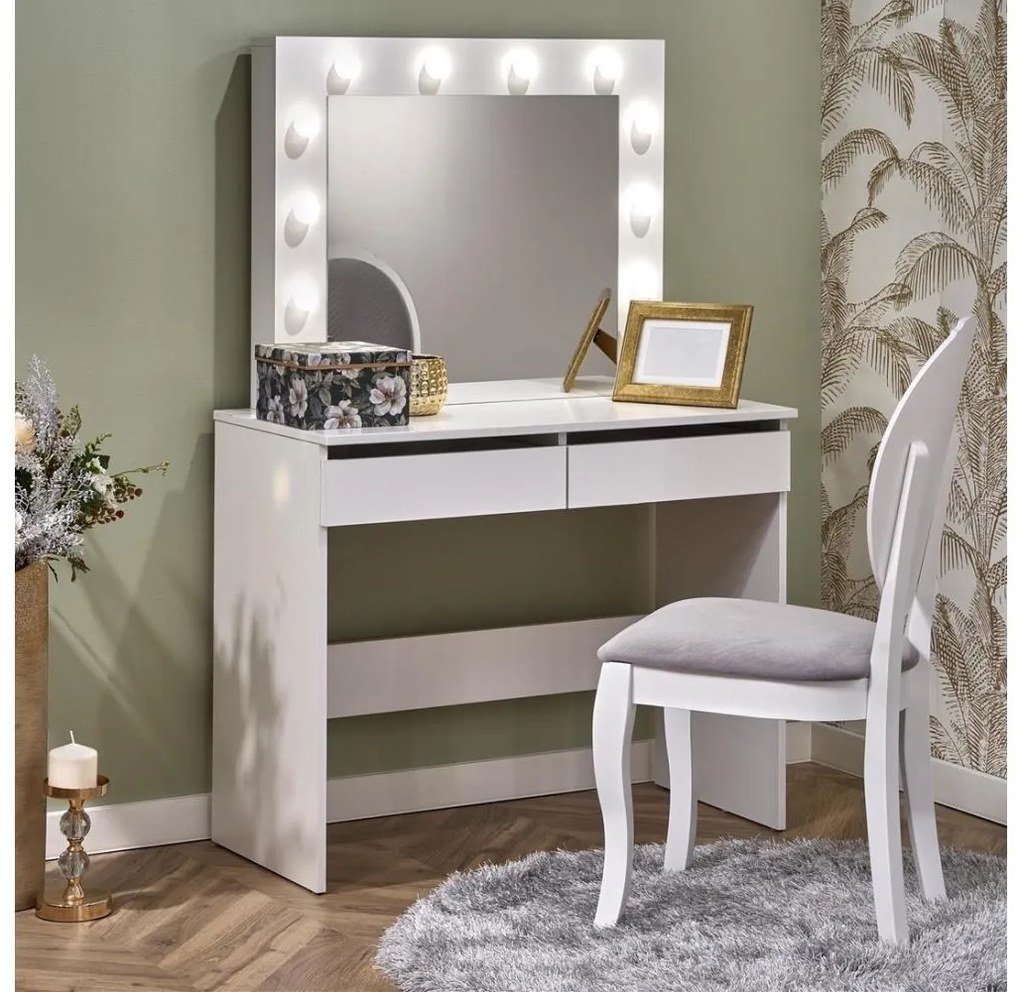 Masă de toaletă HOLLYWOOD cu iluminare LED, 140x94 cm, albă