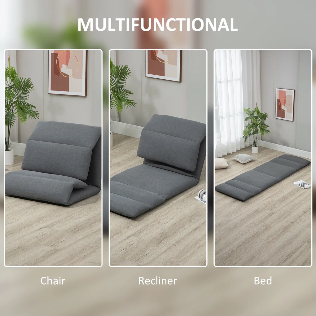 HOMCOM Fotoliu de podea Relax cu spatar rabatabil, scaun de pat de o persoana din material si otel, 71x72x60cm, gri inchis | AOSOM RO