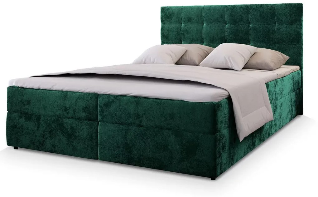 Pat tapițat boxspring GLORIEN VELVET 160x200 cm verde inchis Saltea: Matrace Bonell pružinová