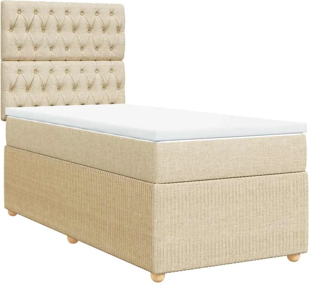 vidaXL Pat box spring cu saltea, crem, 80x200 cm, textil