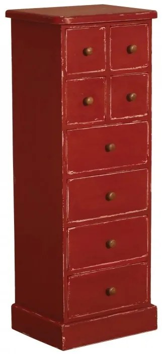 Comoda rosie, din lemn de pin, cu 8 sertare, aspect vintage, Country