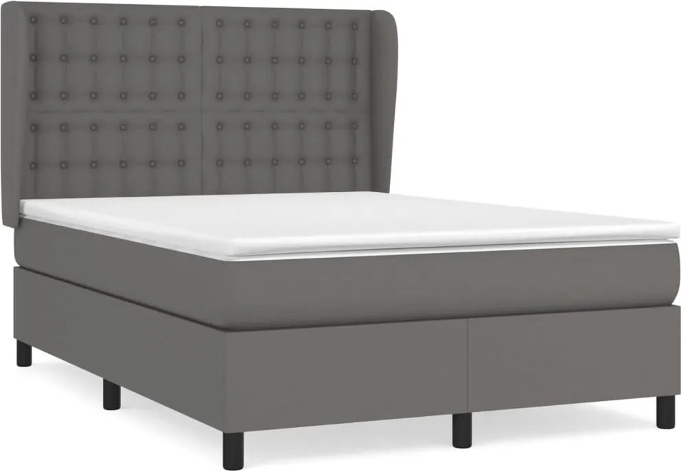 vidaXL Pat box spring cu saltea, gri, 140x190 cm, piele ecologică