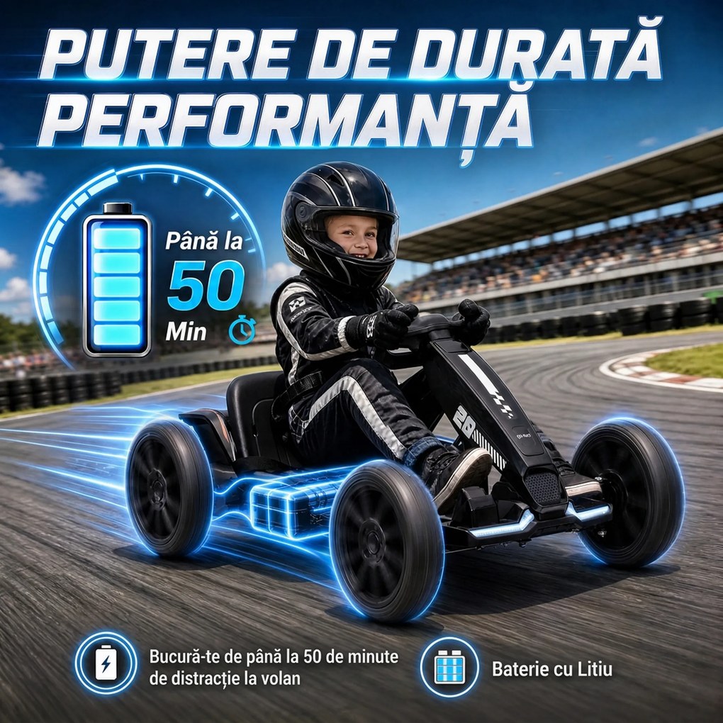 AIYAPLAY Go-Kart Electric pentru Copii 12V cu 2 Motoare, Negru | Aosom Romania