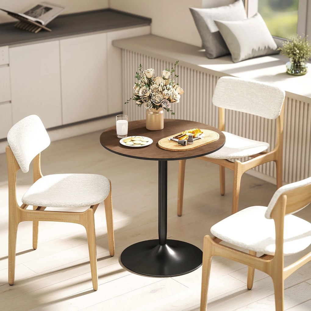HOMCOM Masă de dining rotundă 70 cm pentru 2 persoane cu blat din placaj de lemn masiv și baza din oțel maro | Aosom Romania