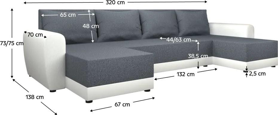 Canapea universală, gri/alb, DAKAR NEW U