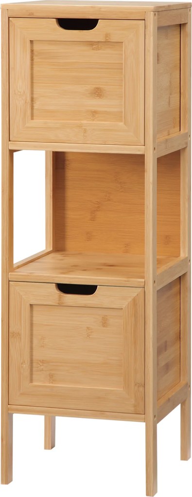 kleankin Comodă de depozitare coloană pentru baie din bambus 2 sertare și 1 raft - dim. 30L x 30l x 90H cm | Aosom Romania