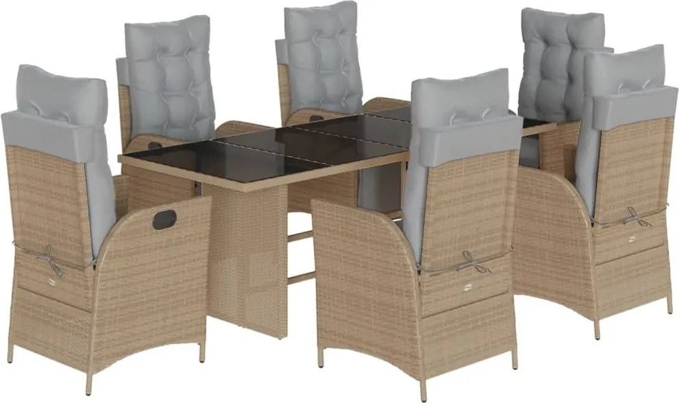 vidaXL Set mobilier pentru grădină, 7 piese, cu perne, bej, poliratan