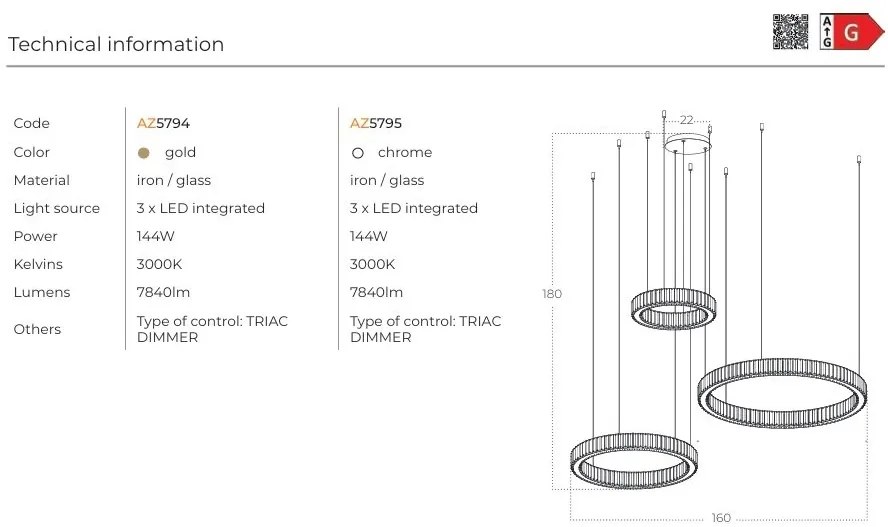 Lustra suspendata LED SPARK 40+60+80 DIMM CH