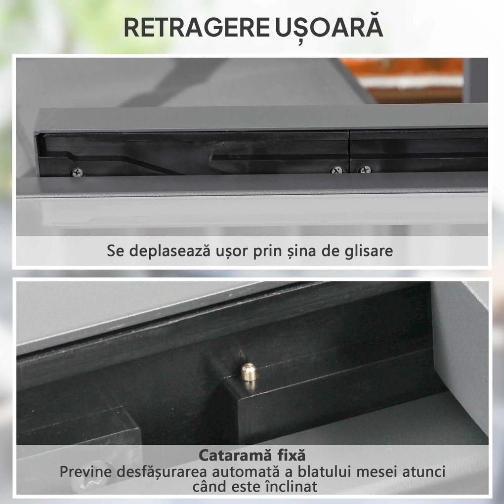 Outsunny Masă de Grădină Extensibilă cu Blat din Sticlă 80-160x80x75 cm Negru | Aosom Romania