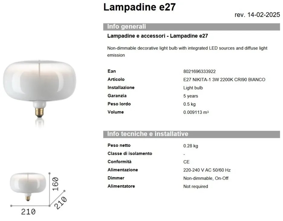 Bec LED Decorativ, E27 Nikita-1 3w 2200K cri90, Alb