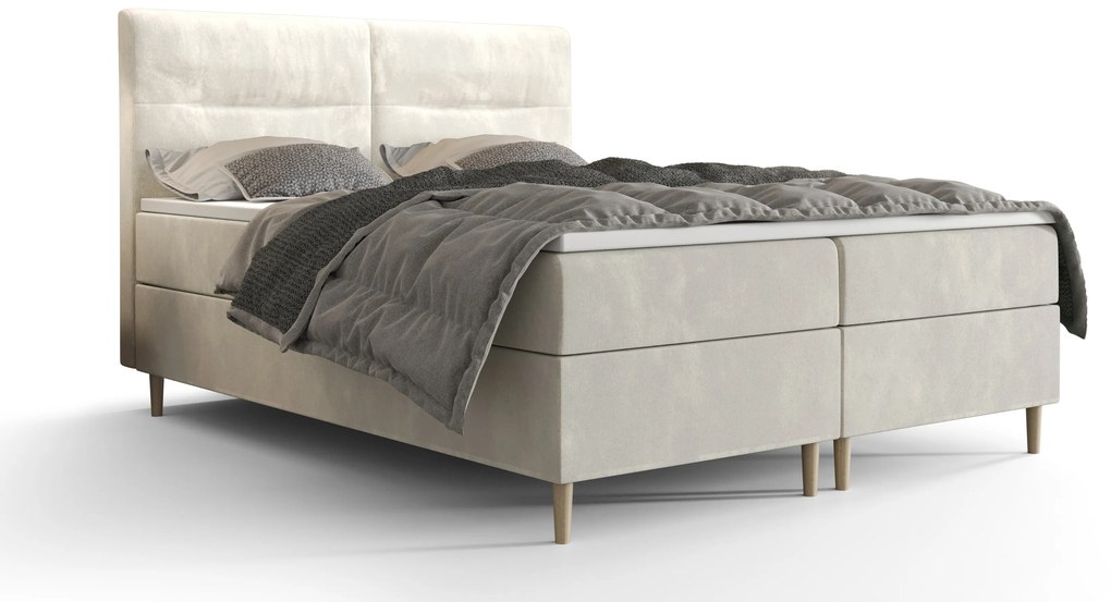 Pat matrimonial Boxspring 140 cm Saruta (bej) ( cu saltea și sp. depozitare). 1047357