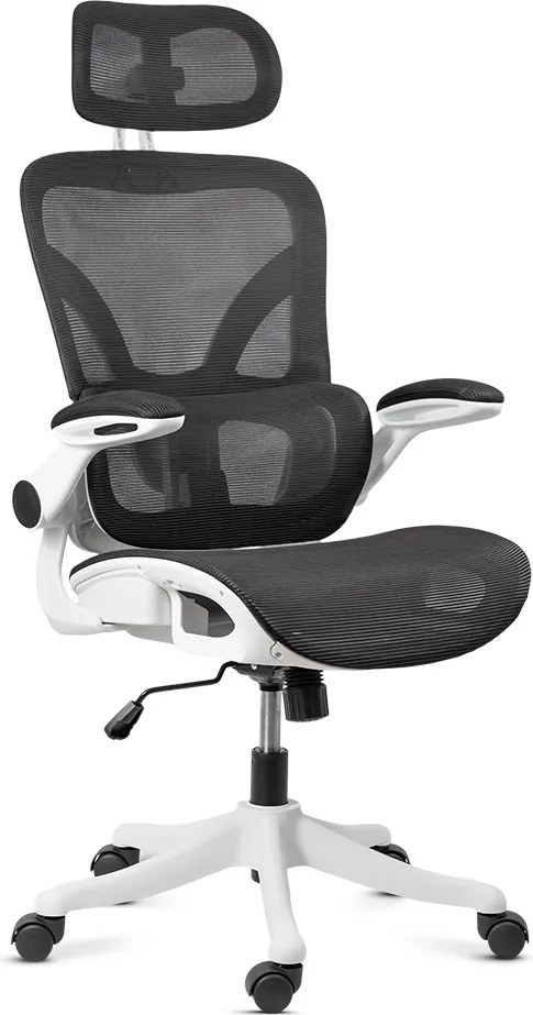 Scaun de birou ergonomic din mesh cu suport lombar și brațe rabatabile OFF 440 alb