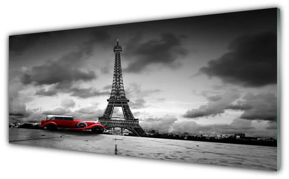Tablou pe sticla Turnul Eiffel Car Arhitectura Gri Roșu