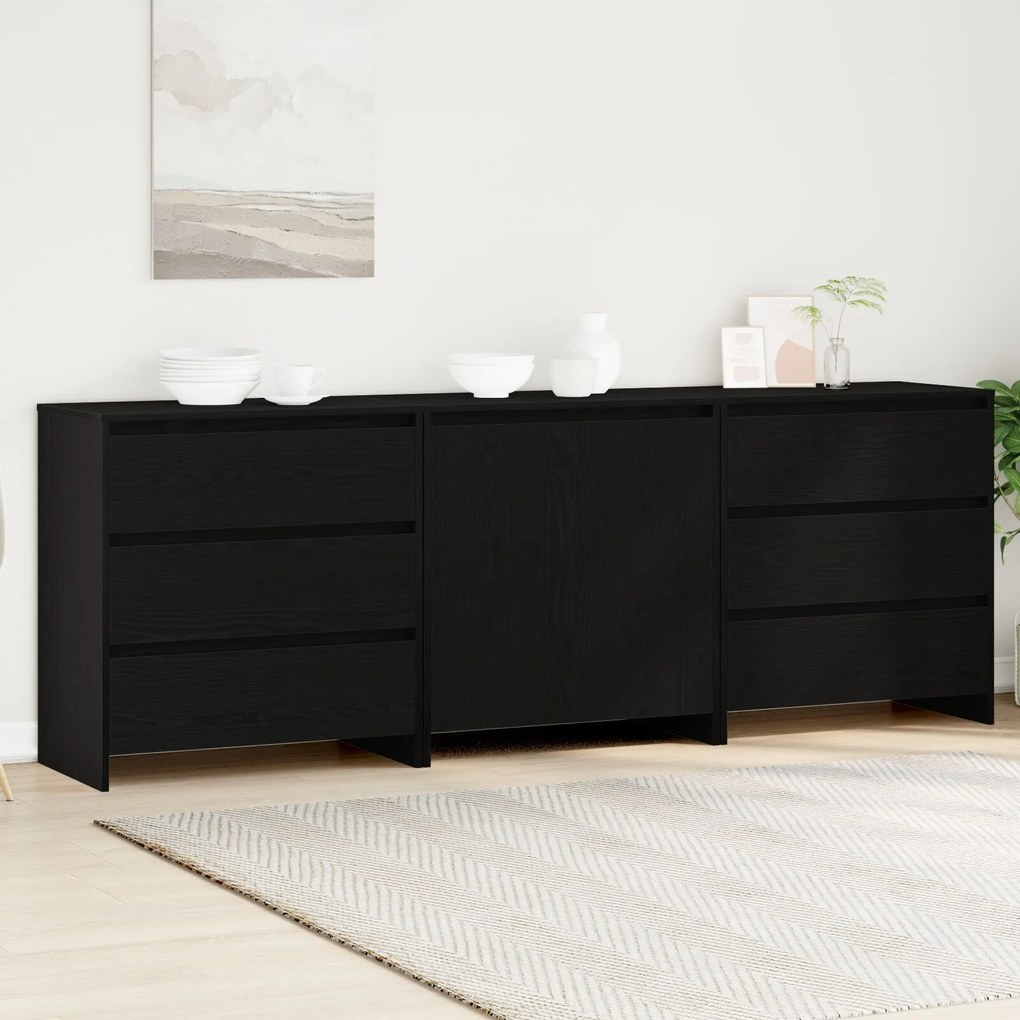 vidaXL Bufet cu sertar 3 pcs Negru 70 x 41 x 75 cm Lemn compozit