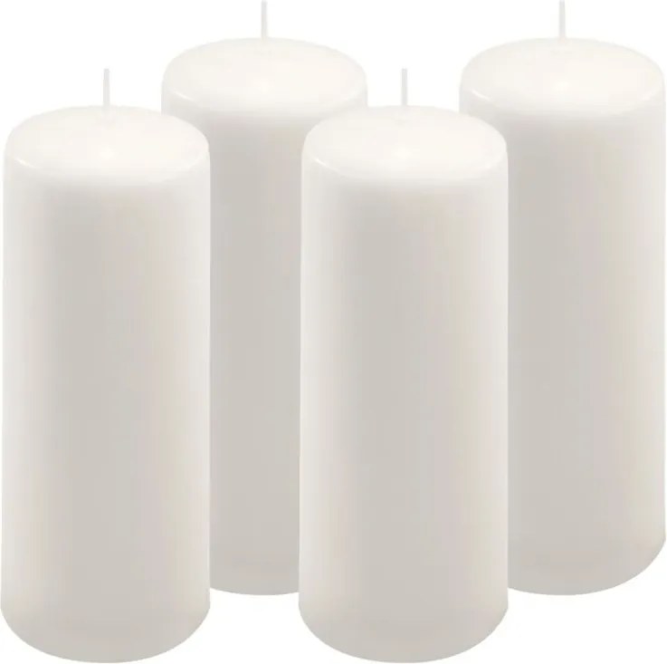 Set de lumânări tip stâlp, 20 cm, Ø 7,5 cm, alb, 4 buc