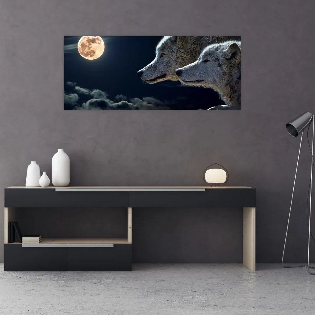 Tablou cu lupi în lună (120x50 cm)
