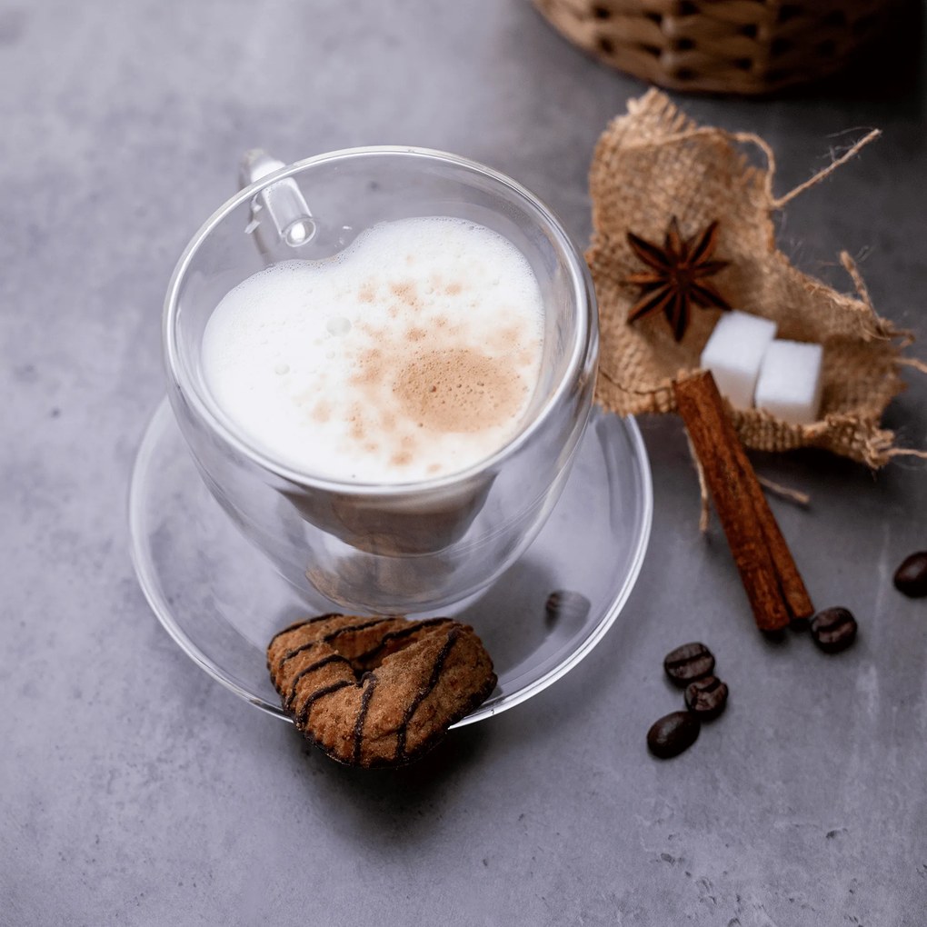 Ceaşcă termorezistentă Heart cu farfurie, 2 buc., în formă de inimă, 150 ml, HOTCOOL TYP 5