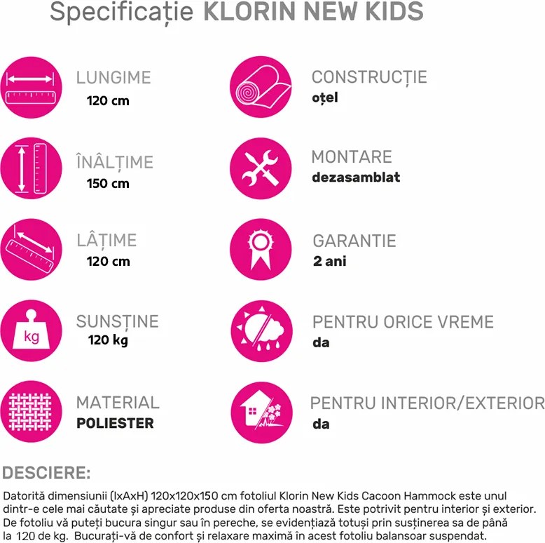 Scaun suspendabil balansoar, gri deschis, KLORIN NEW KIDS