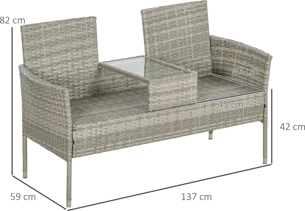 Outsunny Bancă de grădină din rășină împletită 2 locuri cu masă și perne - 135 x 64 x 81 cm - pentru balcon și terasă negru | Aosom Romania